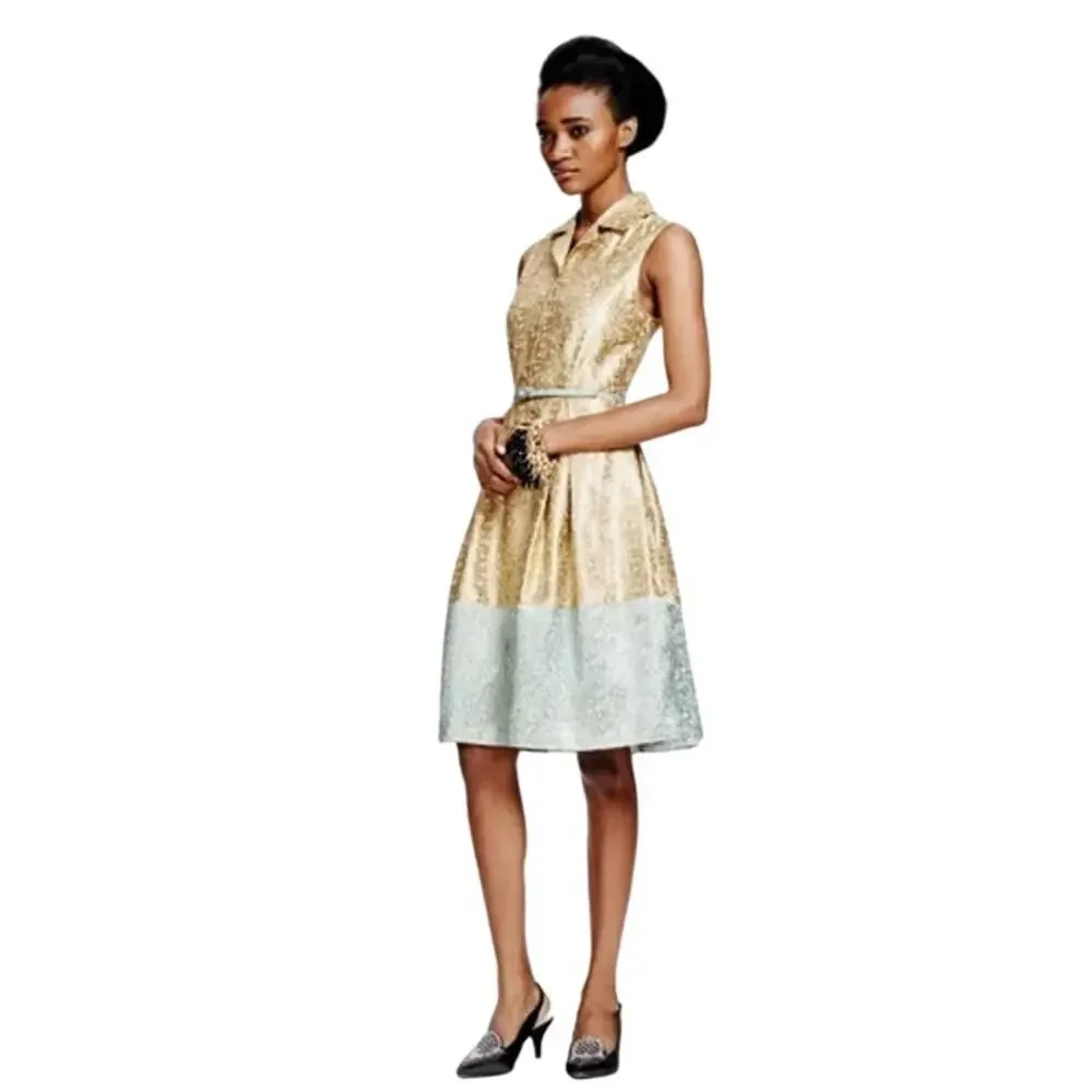 Duro Olowu x JCPenney African Inspired Gold + Blue Lined Dress 2012 Size 2